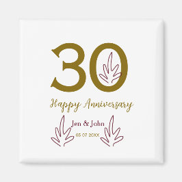 Happy 30th anniversary name date golden red leaf magnet