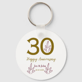 Happy 30th anniversary name date golden red leaf nyckelring