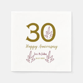 Happy 30th anniversary name date golden red leaf pappersservett