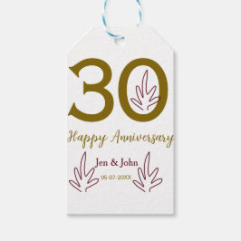 Happy 30th anniversary name date golden red leaf presentetikett