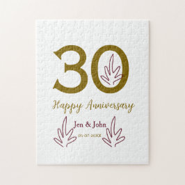 Happy 30th anniversary name date golden red leaf pussel
