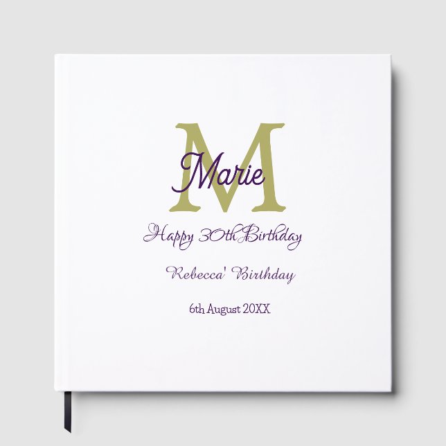Happy 30th Birthday goldenadd name monogram modern Gästböcker (Framsida)