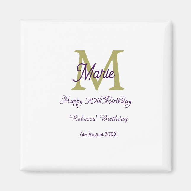 Happy 30th Birthday goldenadd name monogram modern Magnet (Framsidan)