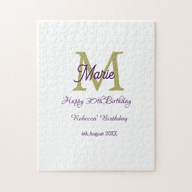Happy 30th Birthday goldenadd name monogram modern Pussel (Vertikal)