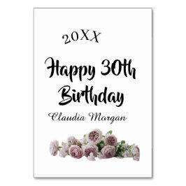 Happy 30th birthday pink white mauve floral name y bordsnummer