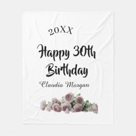 Happy 30th birthday pink white mauve floral name y fleecefilt