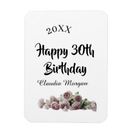 Happy 30th birthday pink white mauve floral name y magnet