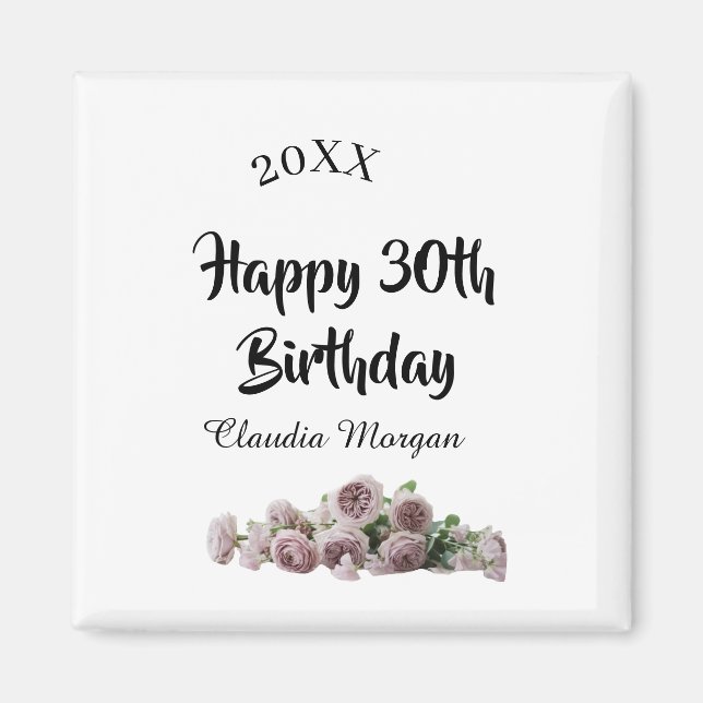 Happy 30th birthday pink white mauve floral name y magnet (Framsidan)
