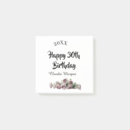 Happy 30th birthday pink white mauve floral name y post-it block