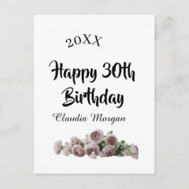 Happy 30th birthday pink white mauve floral name y vykort
