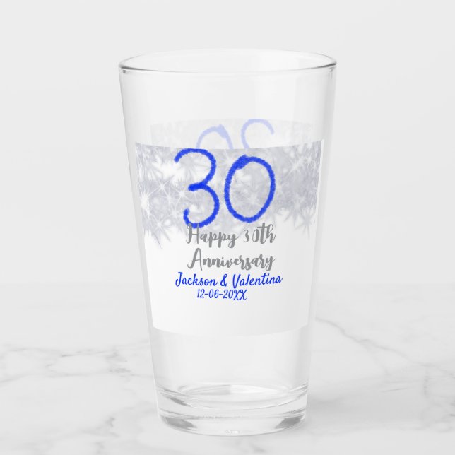 Happy 30th wedding anniversary silver blue glitter glaskopp (Framsida)