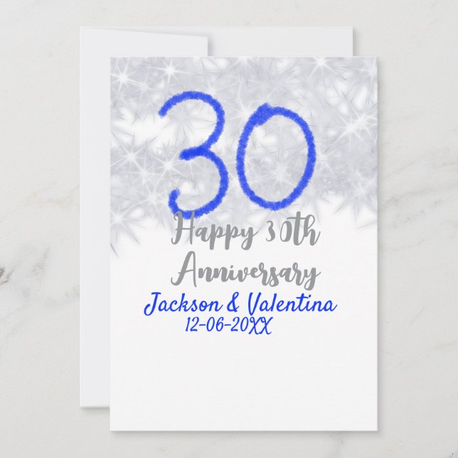 Happy 30th wedding anniversary silver blue glitter inbjudningar (Framsida)