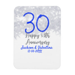 Happy 30th wedding anniversary silver blue glitter magnet
