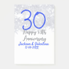 Happy 30th wedding anniversary silver blue glitter post-it block