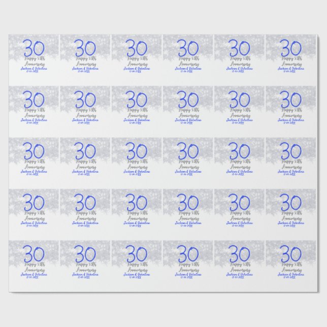 Happy 30th wedding anniversary silver blue glitter presentpapper (Platt)