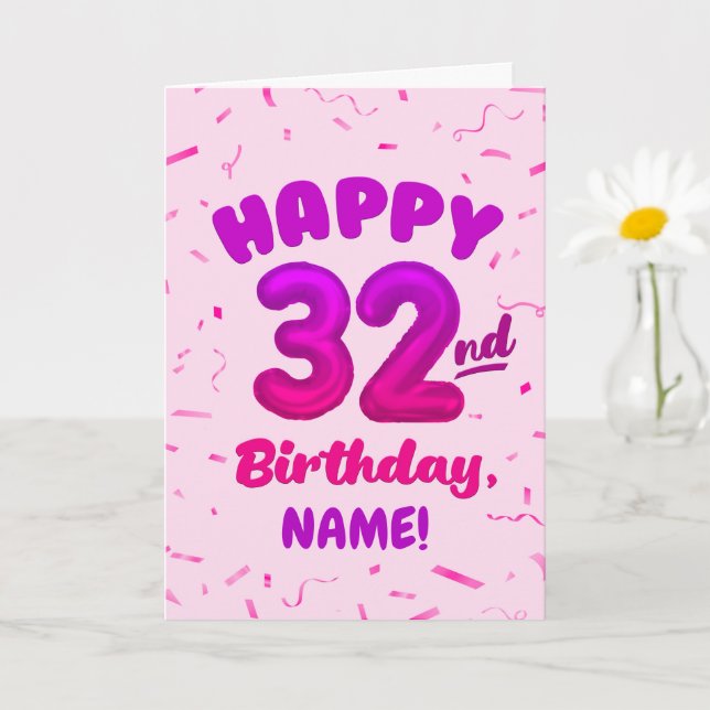 Happy 32nd Birthday Card with Custom Name Kort (Liten växt)