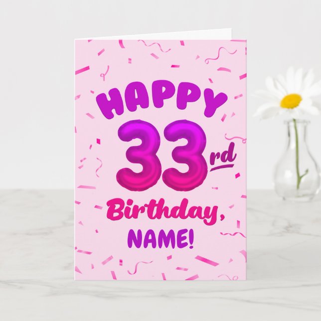 Happy 33rd Birthday Card with Custom Name Kort (Liten växt)