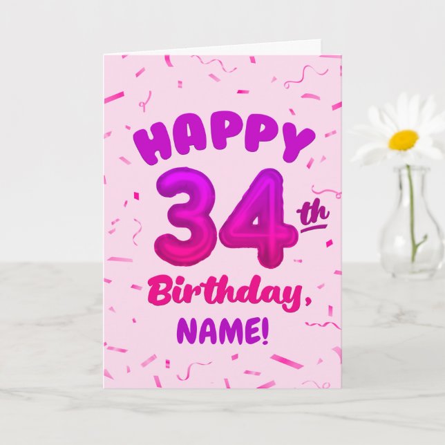 Happy 34th Birthday Card with Custom Name Kort (Liten växt)