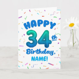 Happy 34th Birthday Card with Custom Name Kort
