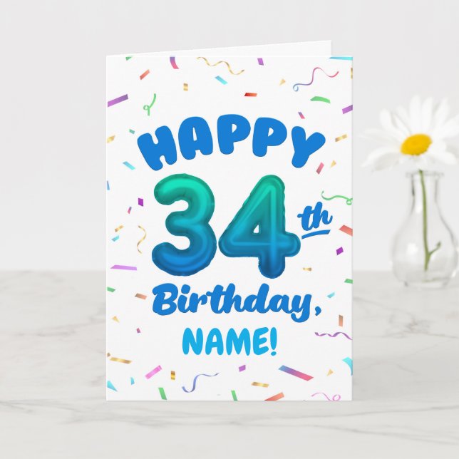 Happy 34th Birthday Card with Custom Name Kort (Liten växt)