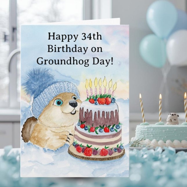  Happy 34th Groundhog Day Birthday  Kort (Skapare uppladdad)