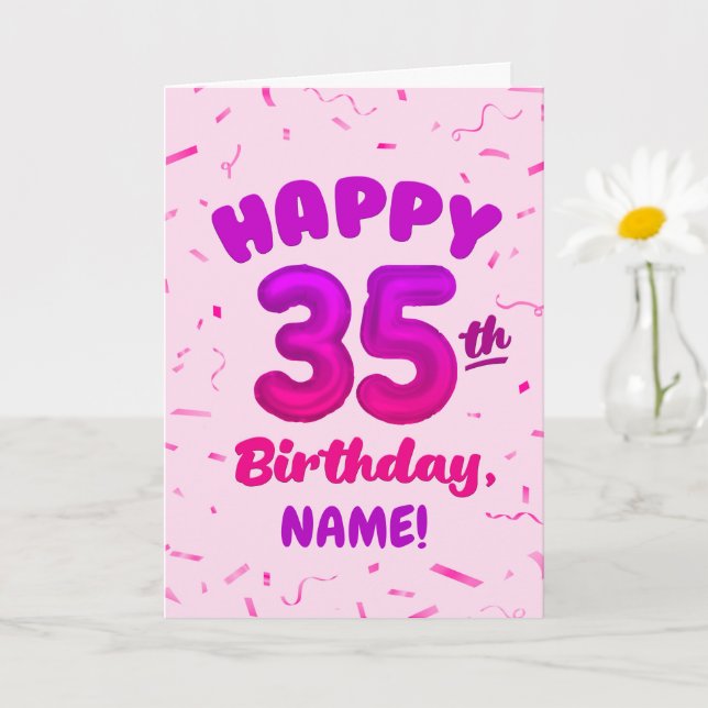 Happy 35th Birthday Card with Custom Name Kort (Liten växt)