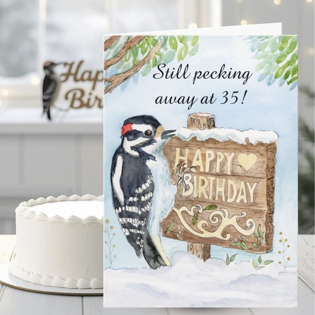 Happy 35th Birthday Downy Woodpecker Kort (Skapare uppladdad)