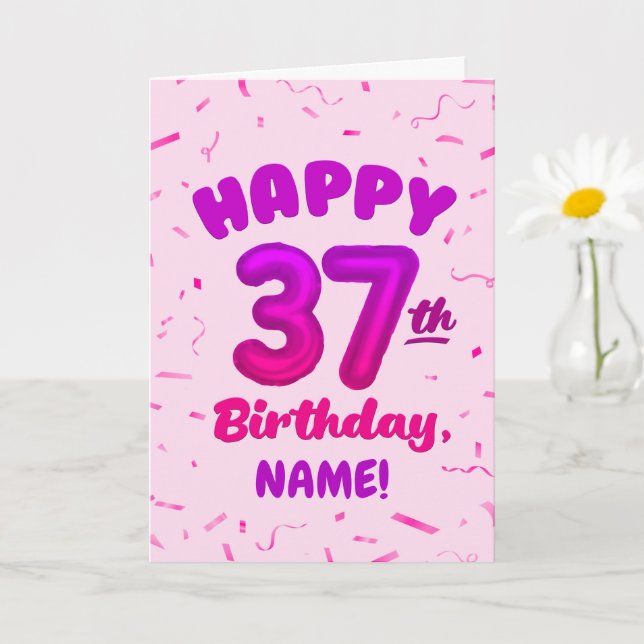 Happy 37th Birthday Card with Custom Name Kort (Liten växt)