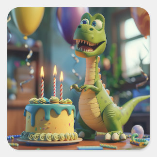 Happy 3rd Birthday, Funny Dino, Round or  Fyrkantigt Klistermärke
