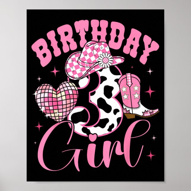 Happy 3rd Birthday Girl Outfit Rodeo Western Cowgi Poster (Framsidan)