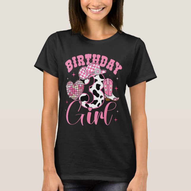 Happy 3rd Birthday Girl Outfit Rodeo Western Cowgi T Shirt (Framsida)