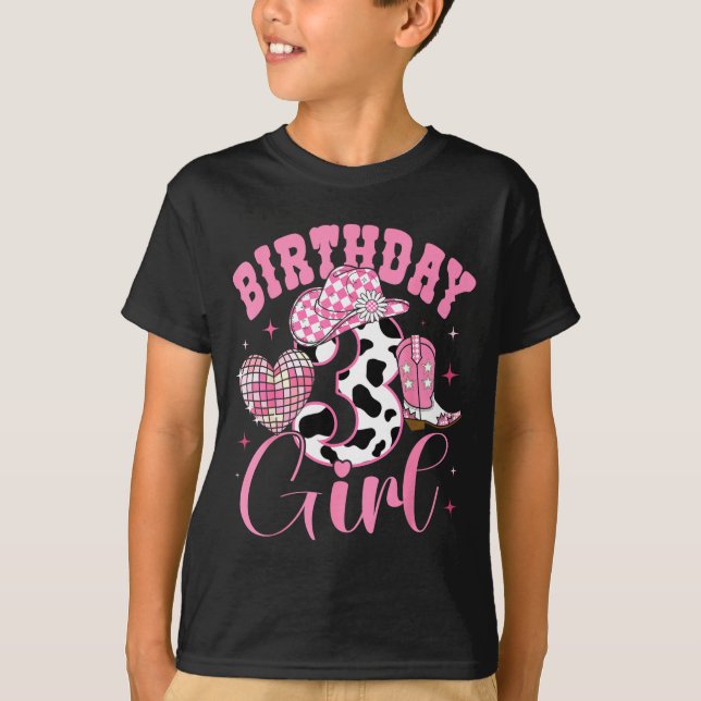 Happy 3rd Birthday Girl Outfit Rodeo Western Cowgi T Shirt (Framsida)