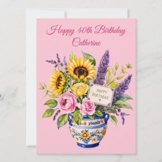 Happy 40 th Birthday. Watercolours. Greeting Card Julkort