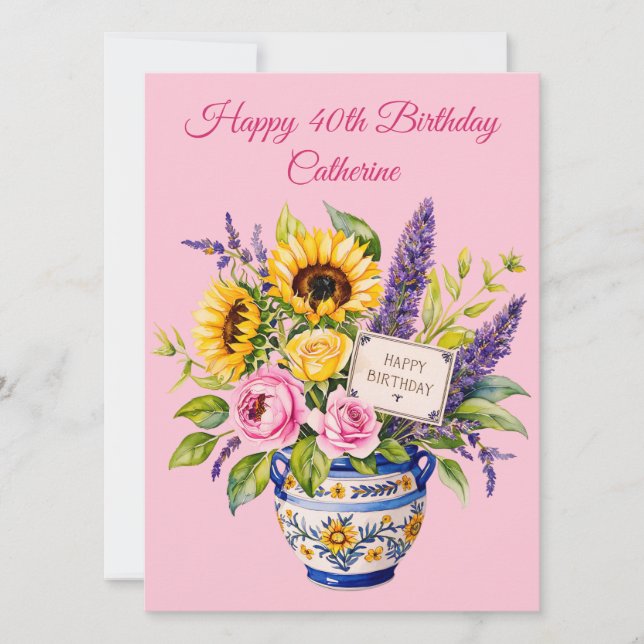 Happy 40 th Birthday. Watercolours. Greeting Card Julkort (Framsida)