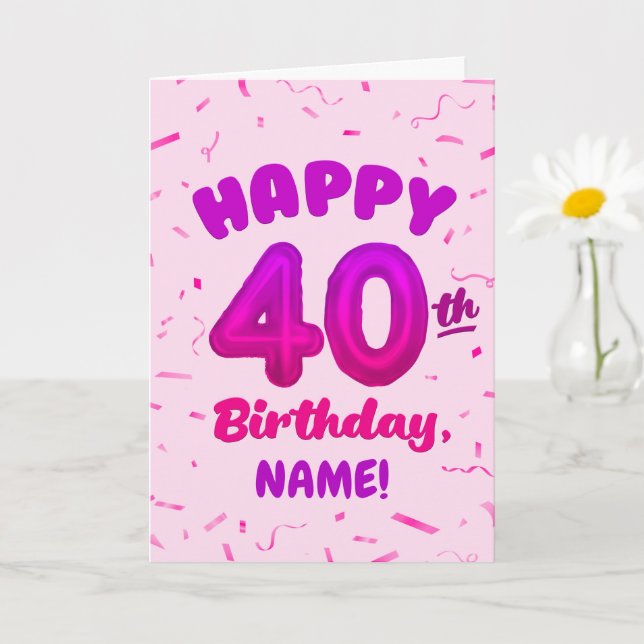 Happy 40th Birthday Card with Custom Name Kort (Liten växt)