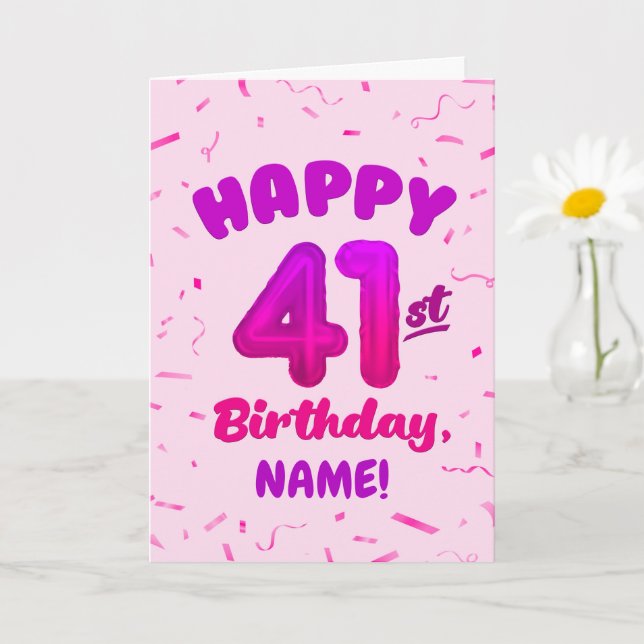 Happy 41st Birthday Card with Custom Name Kort (Liten växt)
