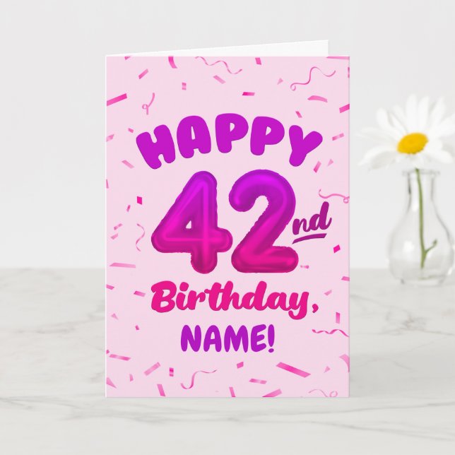 Happy 42nd Birthday Card with Custom Name Kort (Liten växt)
