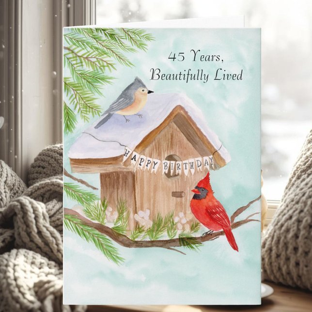  Happy 45th Birthday Birds at Birdhouse Kort (Skapare uppladdad)