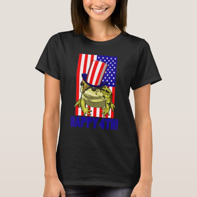 Happy 4Th American Flag Frog  Women Frog Love 2 T Shirt (Framsida)