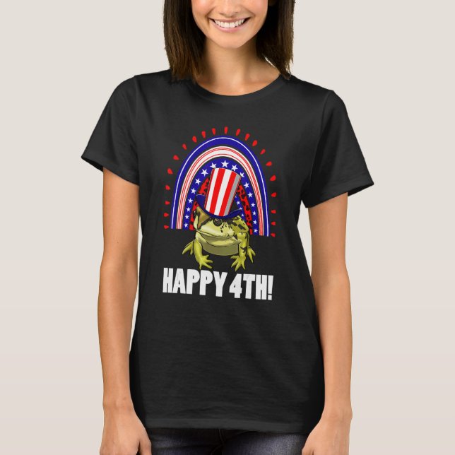Happy 4Th American Flag Rainbow Frog  Women Frog L T Shirt (Framsida)