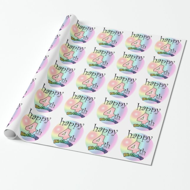 Happy 4th Birthday (roze) Presentpapper (Utrullad)