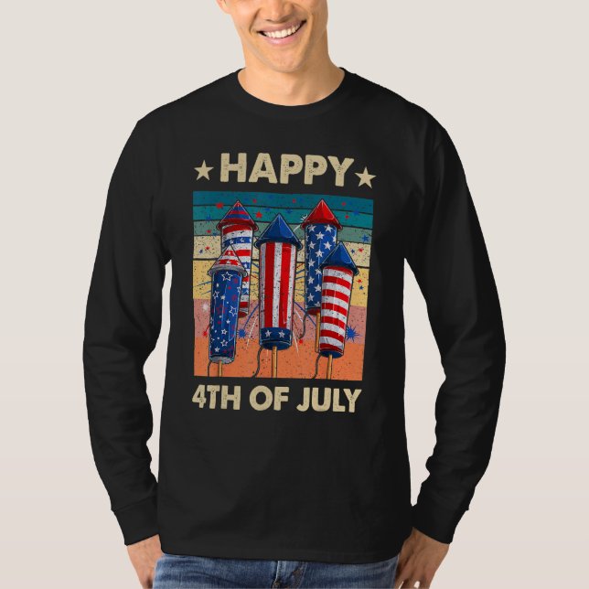 Happy 4th Of July American Flag Fireworks Patrioti T Shirt (Framsida)