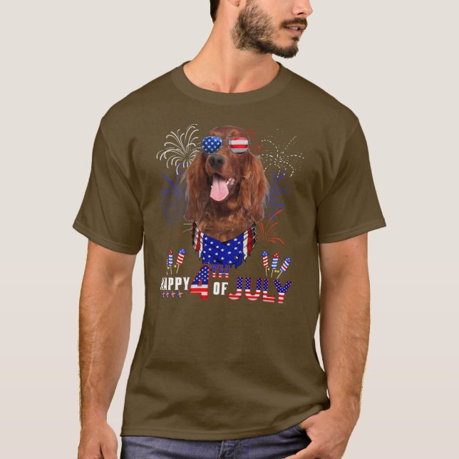 Happy 4th Of July American Flag Irish Setter T Shirt (Framsida)