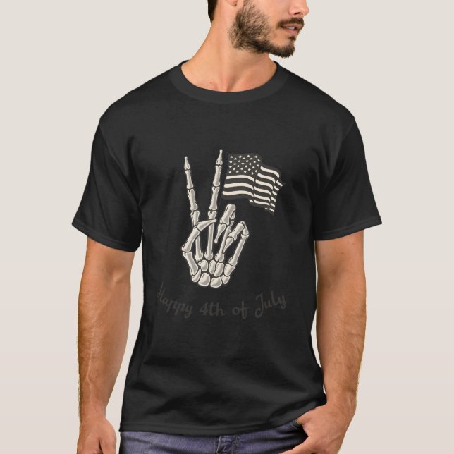 Happy 4Th Of July American Flag Peace Sign T Shirt (Framsida)