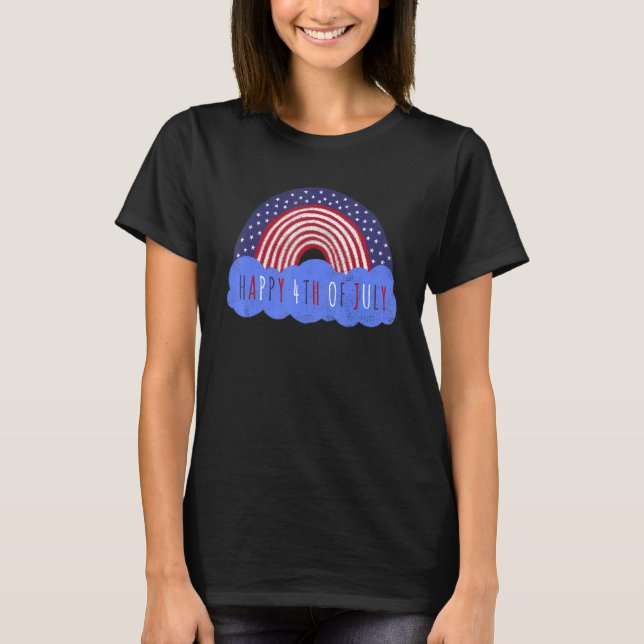 Happy 4th Of July American Flag Rainbow 1 T Shirt (Framsida)