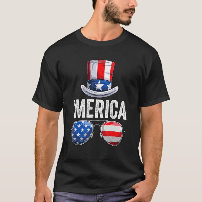 Happy 4th Of July American Patriotic US Flag Meric T Shirt (Framsida)
