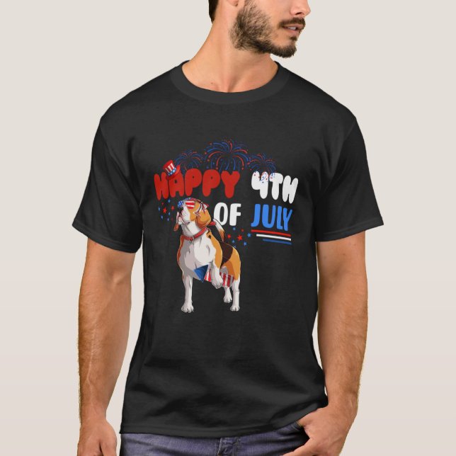 Happy 4th Of July Beagle America Flag Sunglasses T Shirt (Framsida)