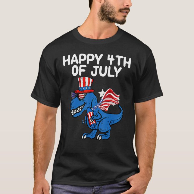 Happy 4th Of July Boys Toddler Trex Dinosaur Ameri T Shirt (Framsida)