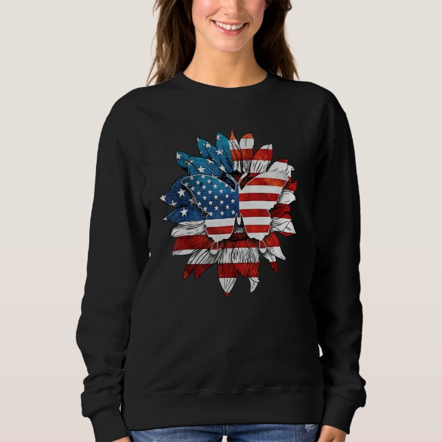 Happy 4th Of July Butterflies Sunflower US Flag Pa T Shirt (Framsida)