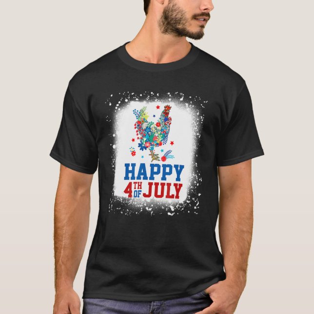 Happy 4th Of July Chicken Farmer Flower Bleached W T Shirt (Framsida)